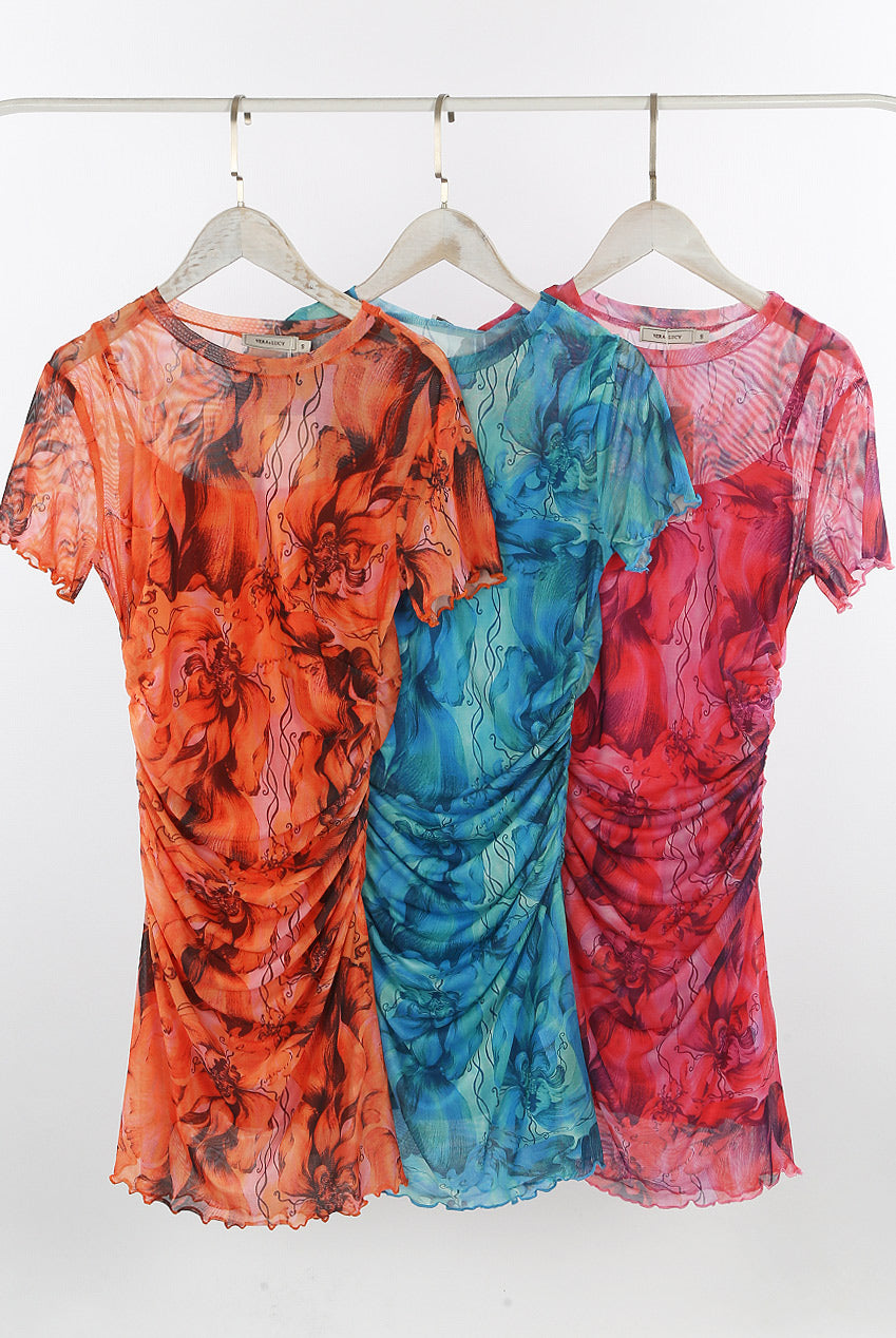 90's Printed Mesh Mini Dress