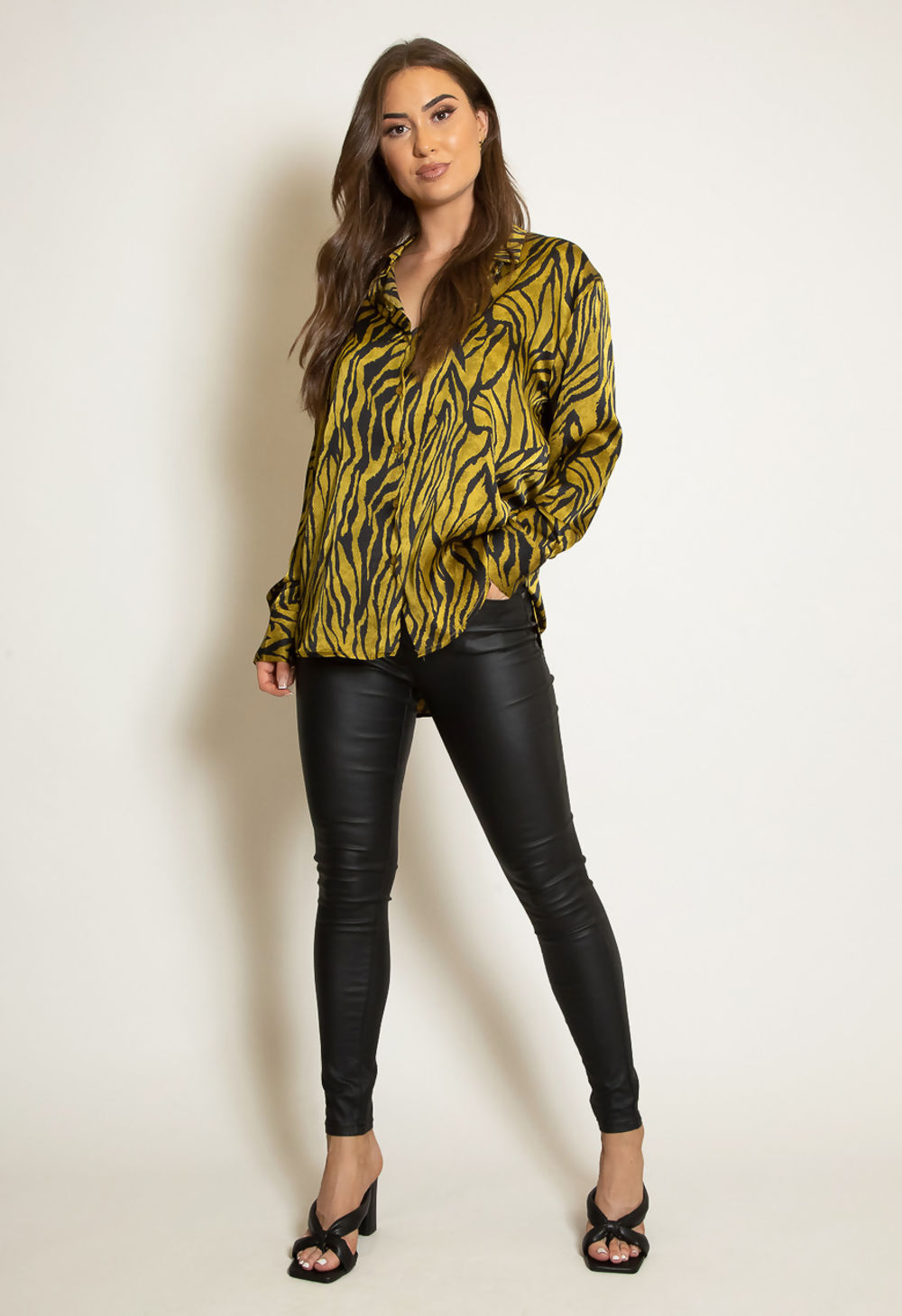 Mustard Zebra Print Satin Shirt