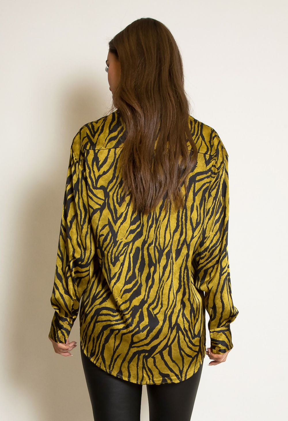 Mustard Zebra Print Satin Shirt