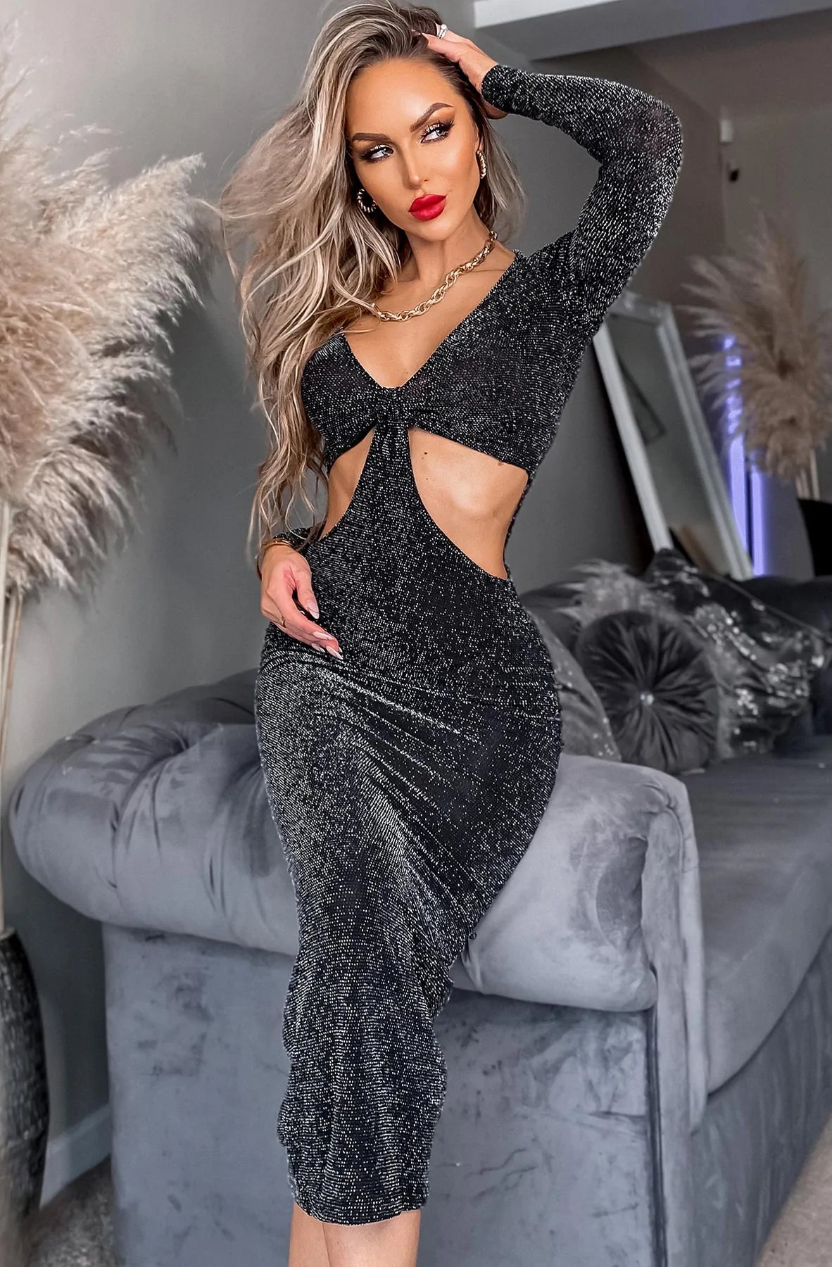 MONROE LUREX SHIMMER CUT OUT DRESS.