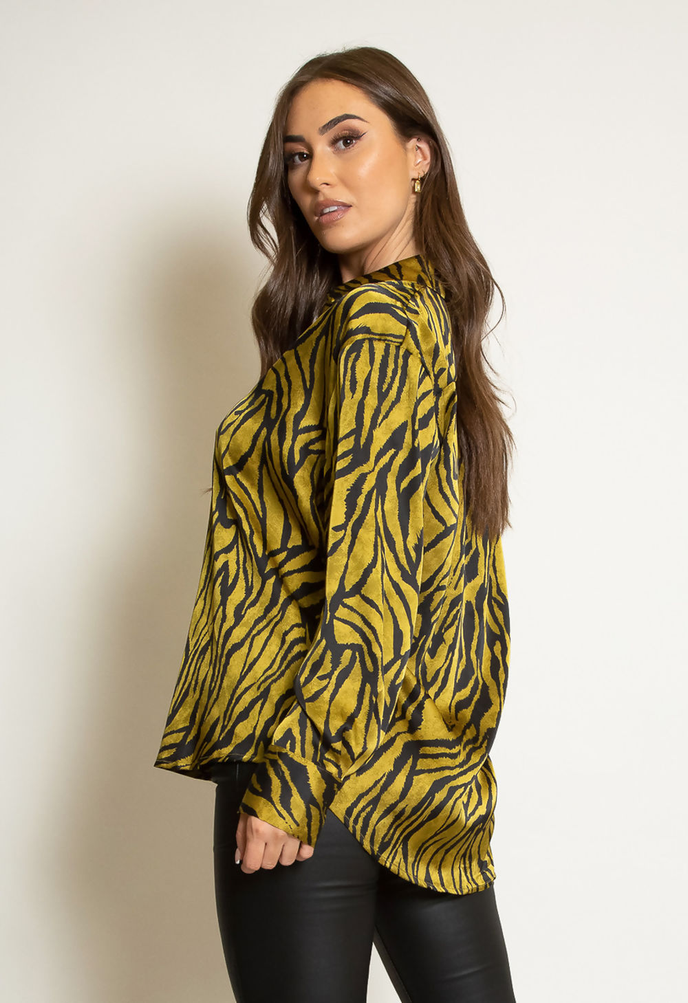 Mustard Zebra Print Satin Shirt
