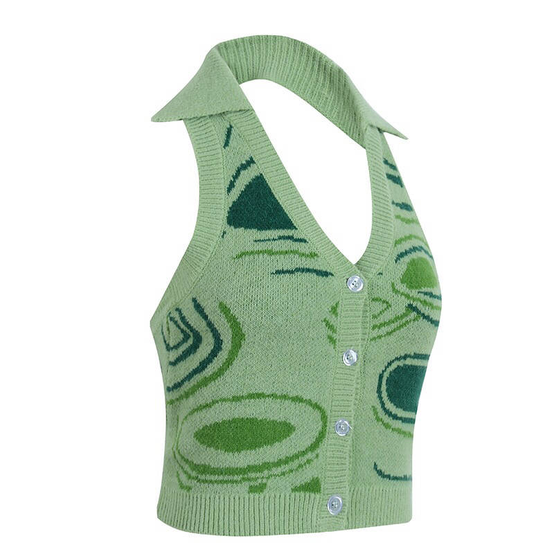 Hollow Print Halter Crop Top