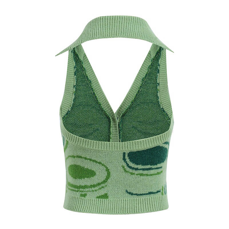 Hollow Print Halter Crop Top
