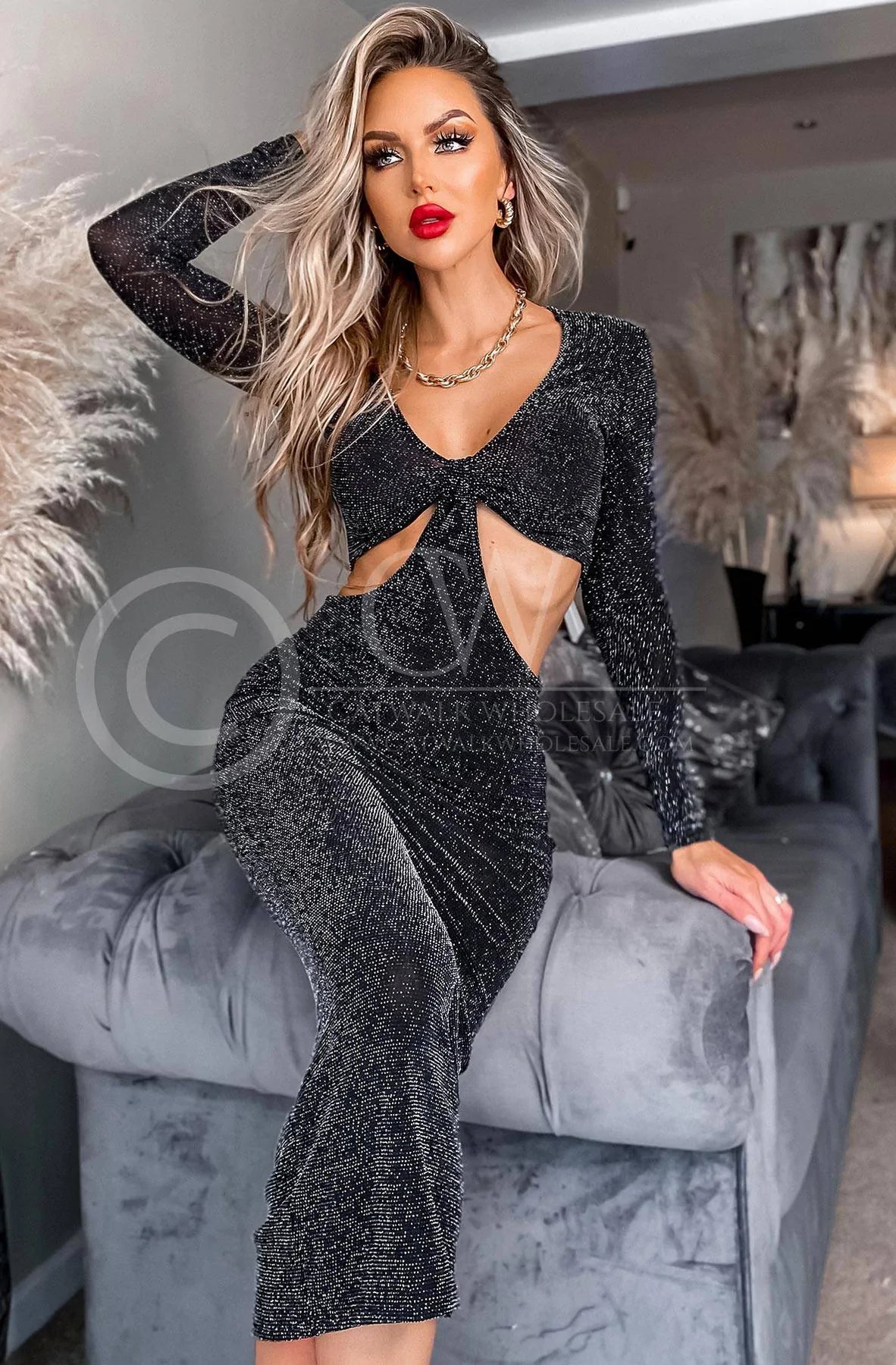 MONROE LUREX SHIMMER CUT OUT DRESS.