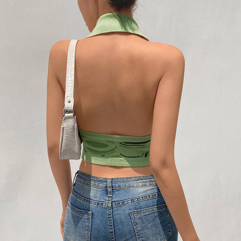 Hollow Print Halter Crop Top