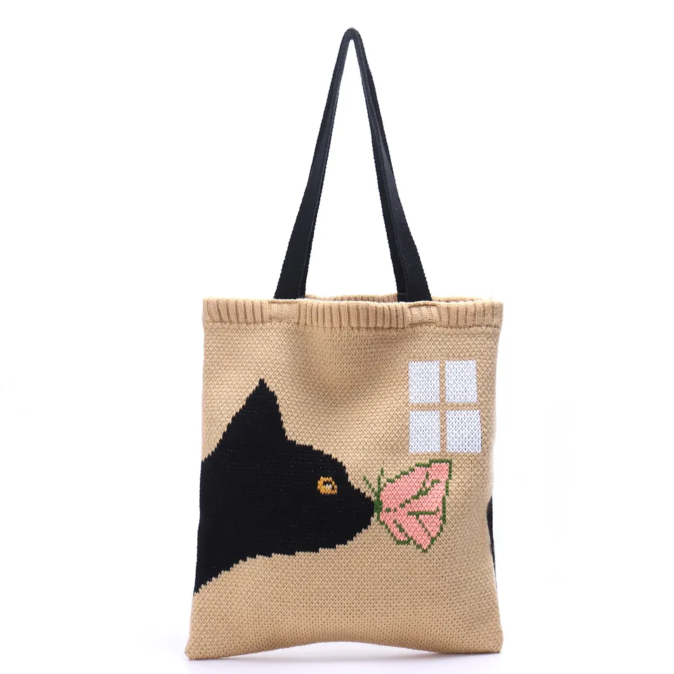Cat and Butterfly knitted Tote Bag