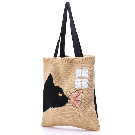 Cat and Butterfly knitted Tote Bag