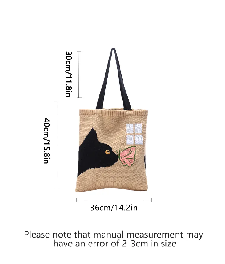 Cat and Butterfly knitted Tote Bag