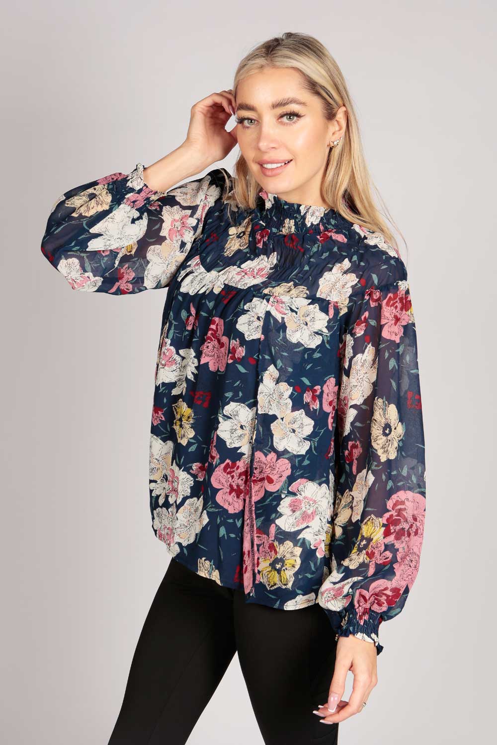 Full Sleeve Floral High Neck Top
