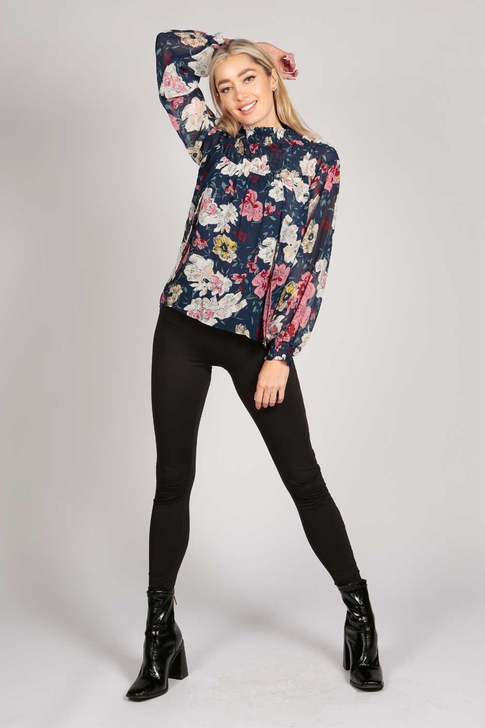 Full Sleeve Floral High Neck Top
