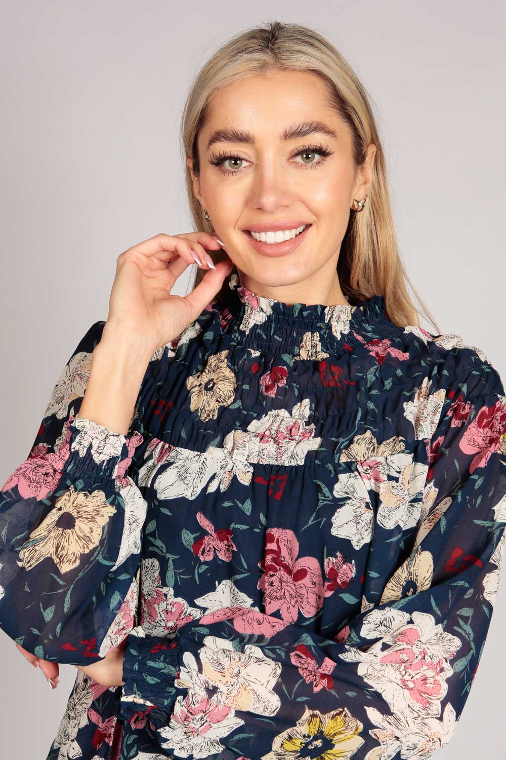 Full Sleeve Floral High Neck Top