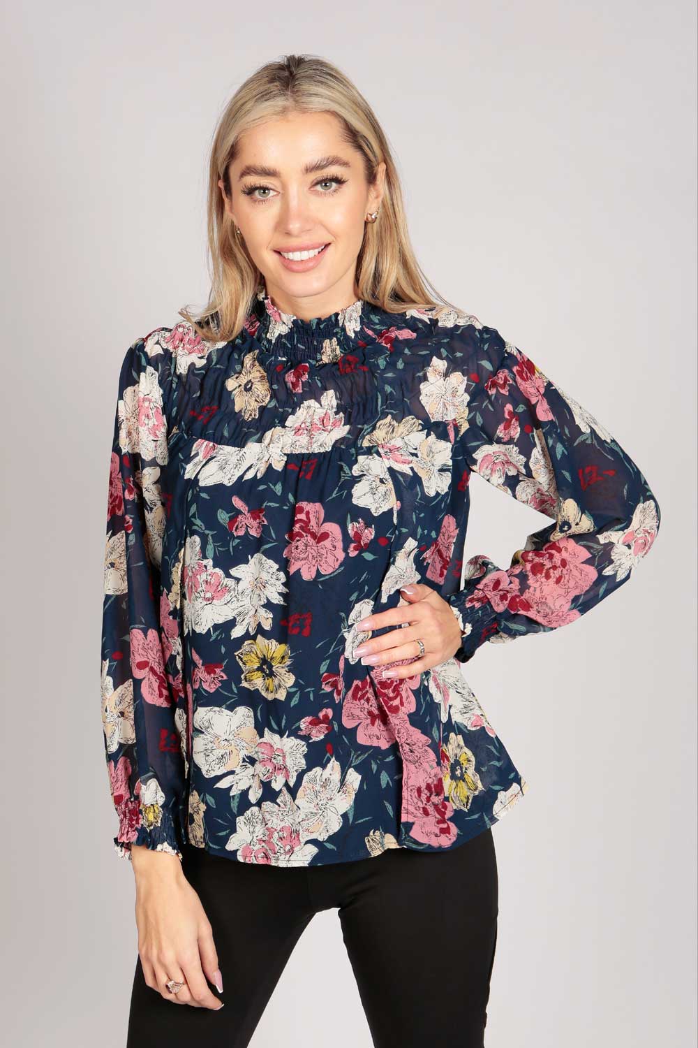 Full Sleeve Floral High Neck Top