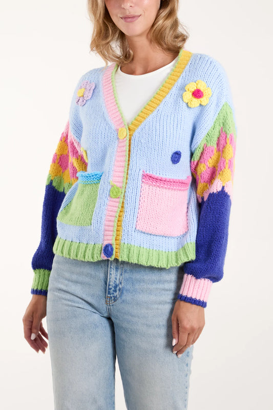 3D Flower Pastel Bloom Knit Cardigan