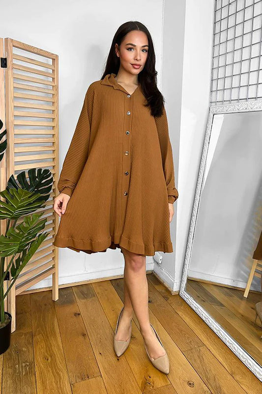 Classic Oversized Gold Button Dress